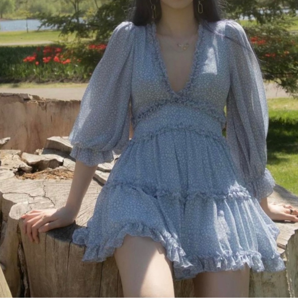 💙 Saints + Secrets Sky Blue Long Sleeve Ruffle Dress - Picture 6 of 7